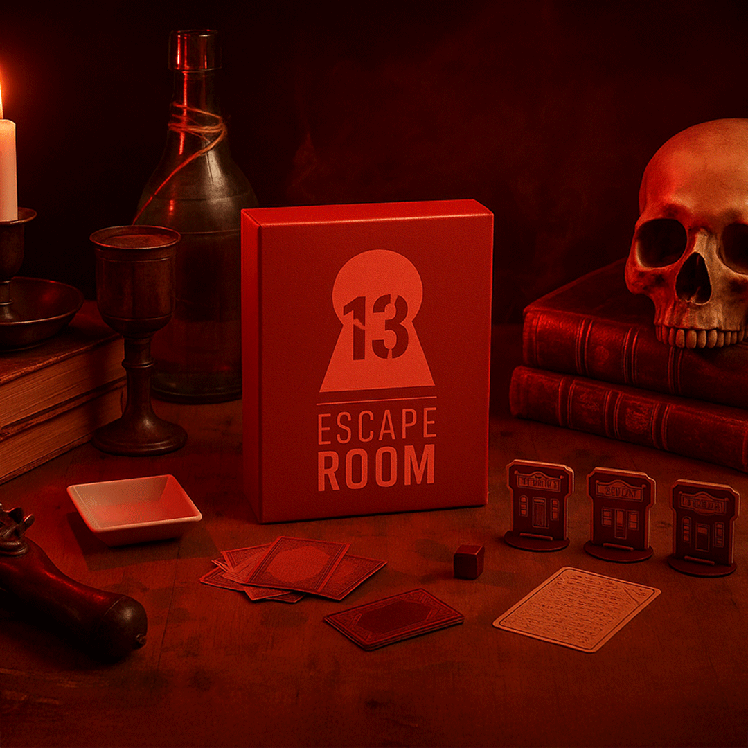 Códice 13: detalle visual de sala en escape room, branding y diseño por DAROX